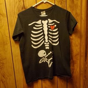 Kungfu Fetus Skeleton Maternity Halloween Ribs Karate Bones screen Print tshirt